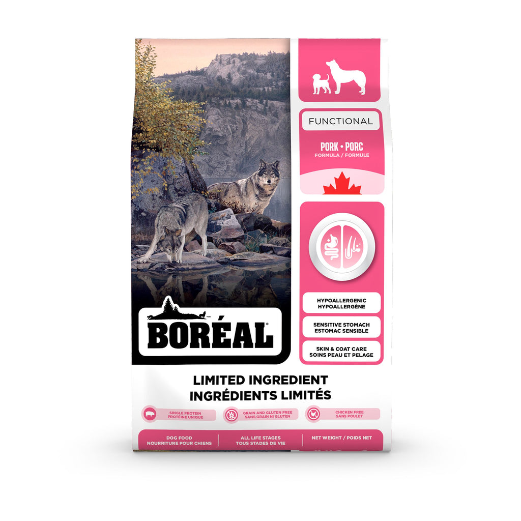 BORÉAL FUNCTIONAL - Ingrédients limités porc pour chien. Bêtes Gourmandes, boutique spécialisée alimentation, éducation et sports pour chiens à Québec.