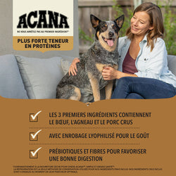 ACANA - Haute en protéine, Ranchlands 11.4 kg. Bêtes Gourmandes, boutique spécialisée alimentation, éducation et sports pour chiens à Québec.