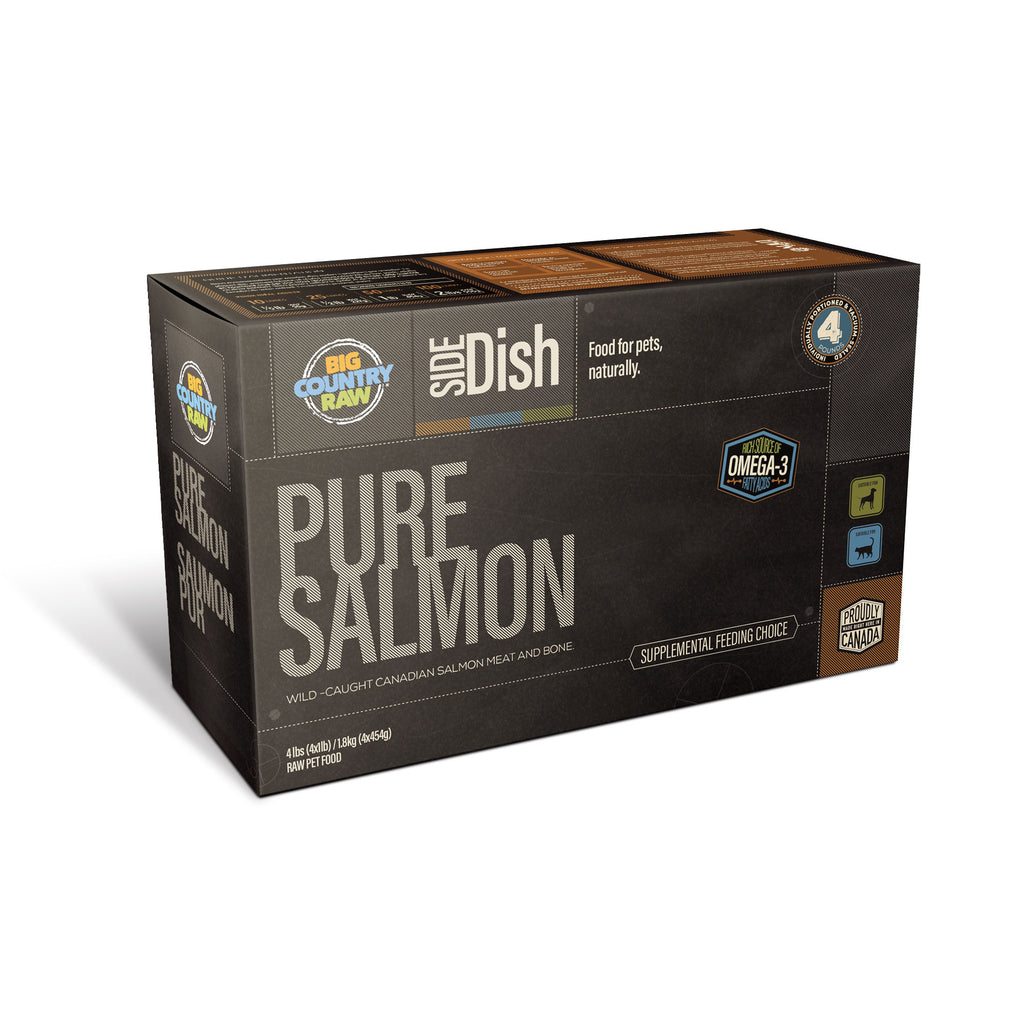 BIG COUNTRY RAW - Pure saumon 4lbs. Bêtes Gourmandes, boutique spécialisée alimentation, éducation et sports pour chiens à Québec.